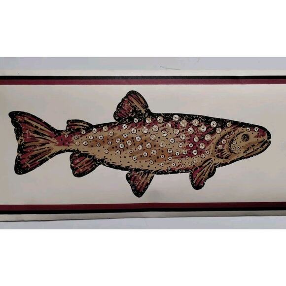 5" YORK Wall Border - Fish - Ocean - Nautical - Maroon Green - 5 yds - Picture 3 of 3